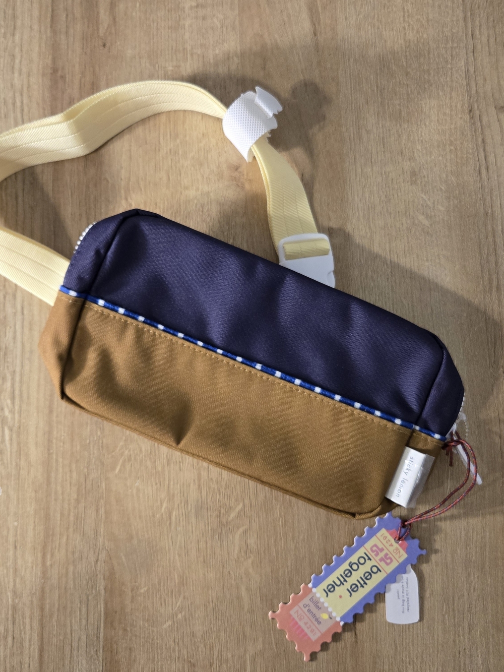 Two-Tone Navy and Brown Crossbody Sling Bag